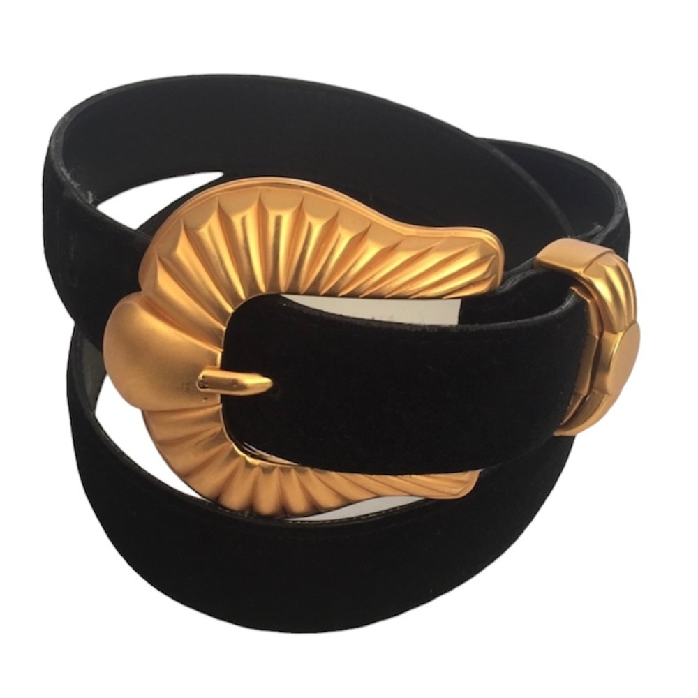 Vintage Suede Belt With Gold Tone Hardware
